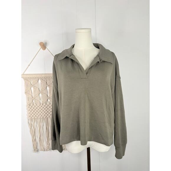 Magaschoni Collared Sweatshirt Size Large Olive Green Pullover Scuba Long Sleeve - Picture 2 of 7